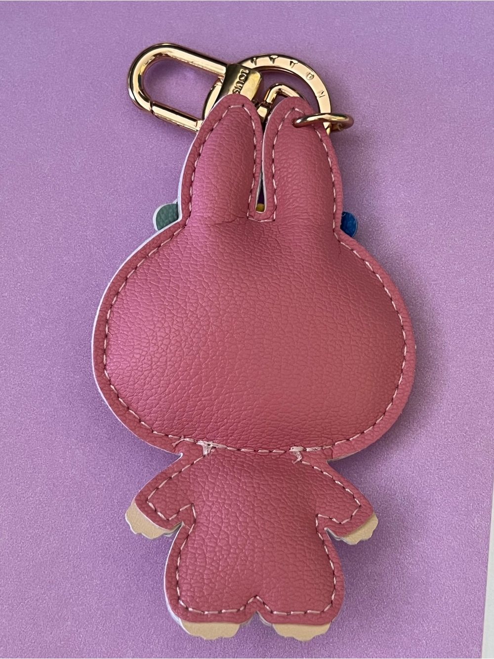 Louis Vuitton Pink Bunny Bag Charm with Gold Hardware and Multicolor Flowers - Picture 2 of 4